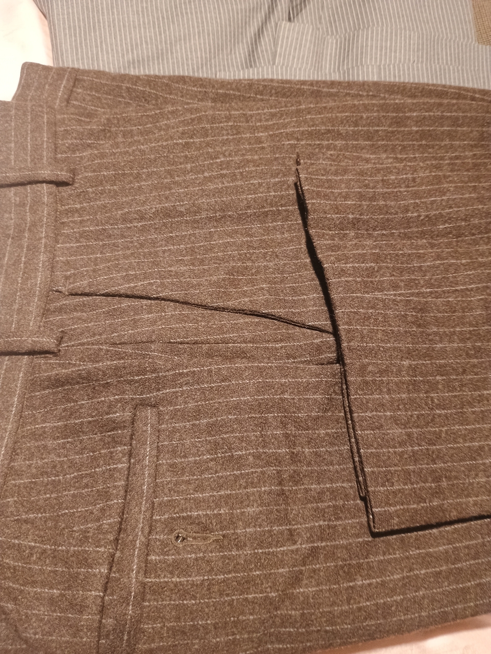 Men's Brown Pinstripe Wool-Blend Dress Trousers